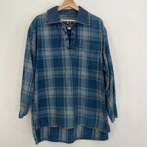 Plaid Denim Drawstring Shirt